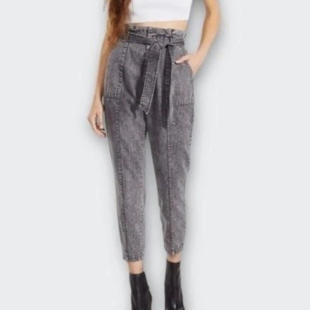BB DAKOTA High Rise Paperbag Waist Jeans 0 Crop Black Goth Indie Sleaze Y2K Core